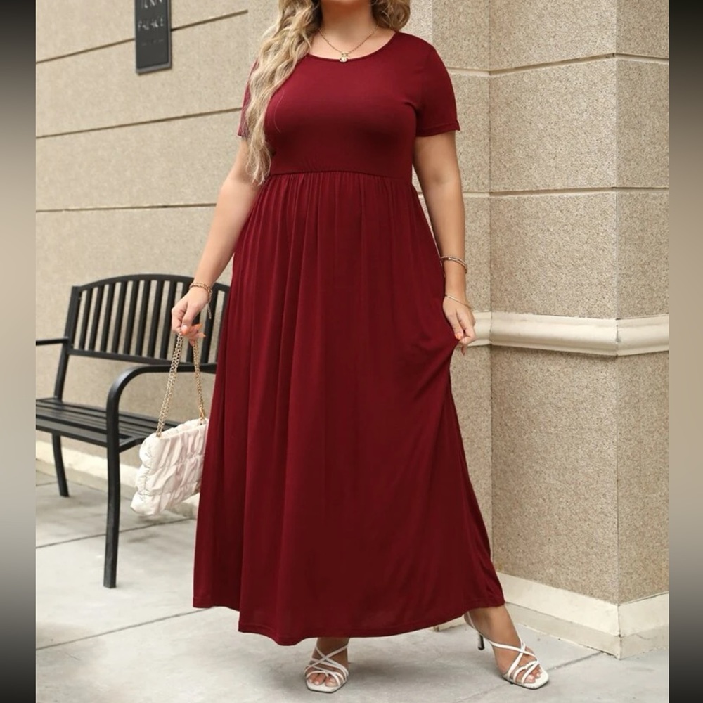 Plus size green comfy high waisted A-line maxi dress - Picture 10 of 16